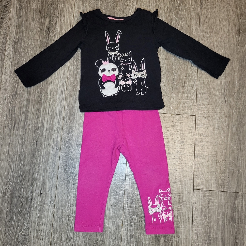 Gymboree Animal Print Matching Set in Black and Pink